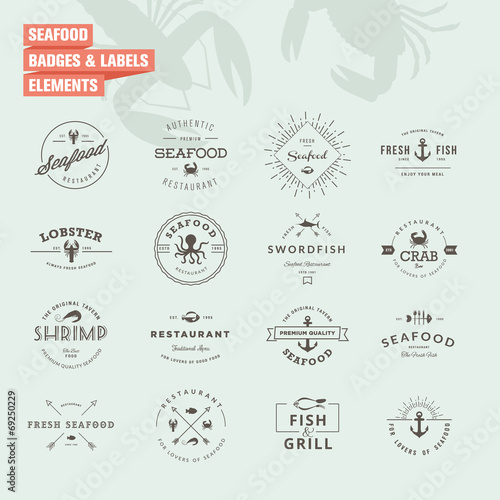 Set of badges and labels elements for seafood