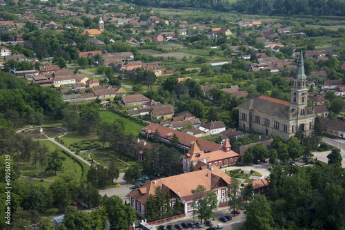 Arial view over small village