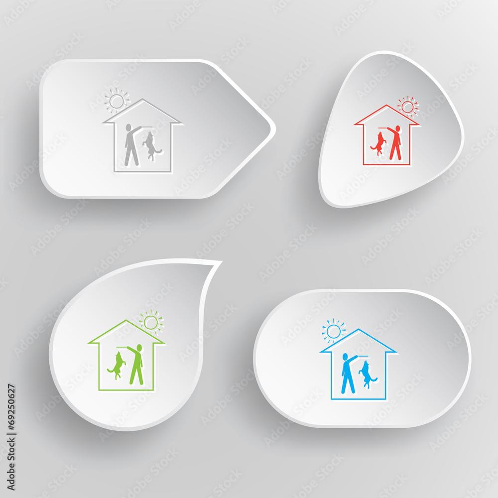 Home dog. White flat vector buttons on gray background. Home dog. White flat vector buttons on gray background.