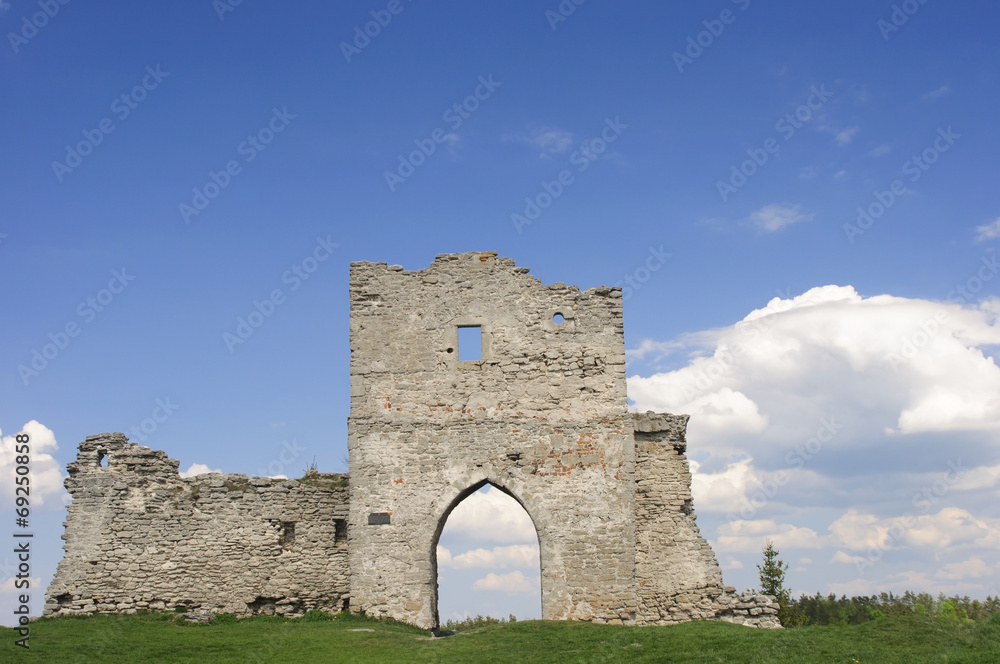 Ruins of Kudryntsi Castle in Ternopil region of Ukraine