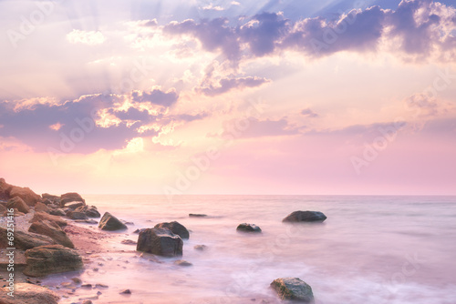 Fototapeta Naklejka Na Ścianę i Meble -  Sea - Sunrise landscape over beautiful rocky coastline