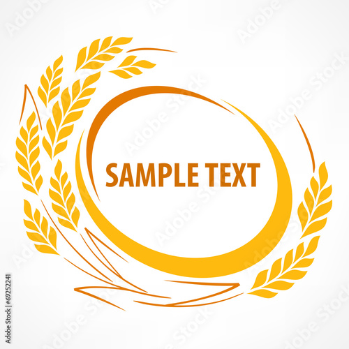 Stylized wheat ears emblem on white and text, agricultural