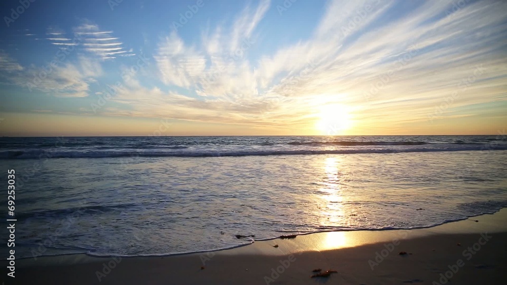 Evening sea waves at sunset in orange sunset Evening sea waves at sunset in orange sunset