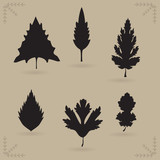 Collection of silhouette leaves. Vector set