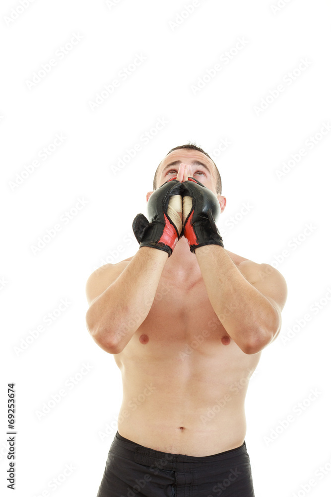 fighter with fight gloves and bandage around his hands pray for fighter with fight gloves and bandage around his hands pray for