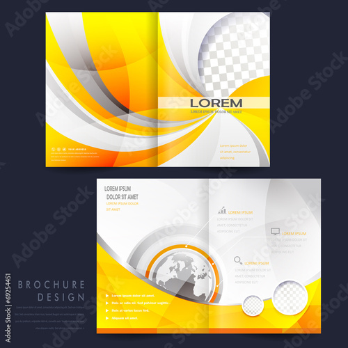 modern half-fold template brochure for advertising in yellow