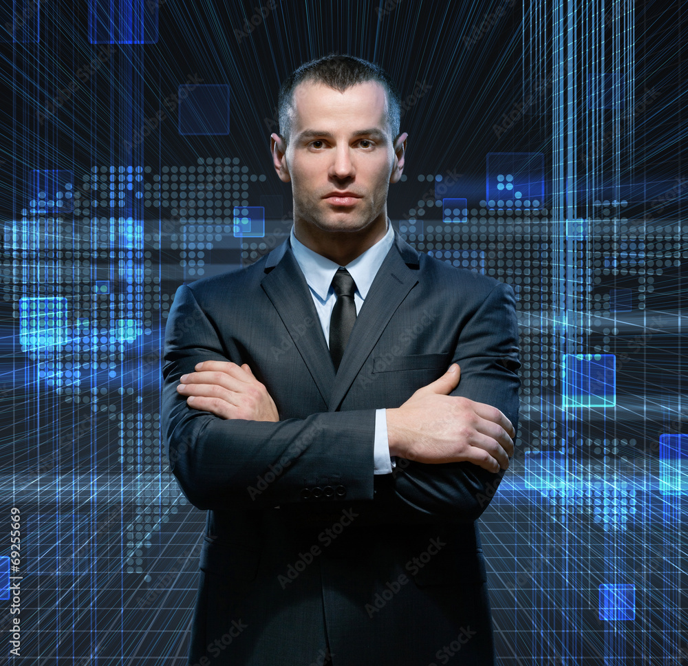 Manager working with a cloud diagram Manager working with a cloud diagram