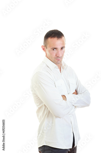 Elegant young handsome man posing in fashionable white shirt © feelphotoartzm
