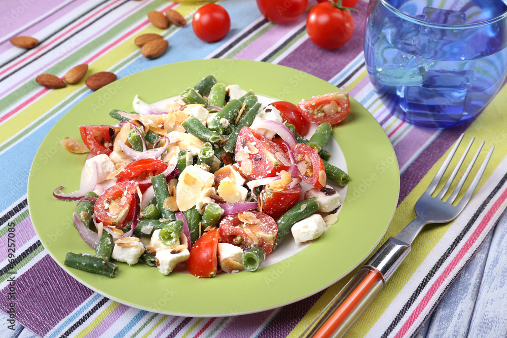 Fresh breakfast consisting of vegetable salad served Fresh breakfast consisting of vegetable salad served