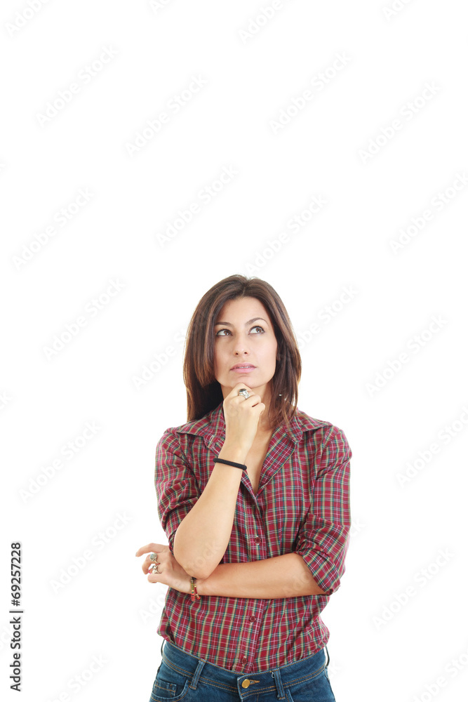 pretty thinking woman having an idea and looking up pretty thinking woman having an idea and looking up