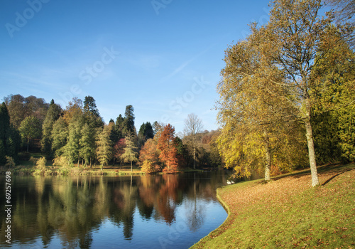 Beautiful landscape of Autumn trees and colors reflected in lake