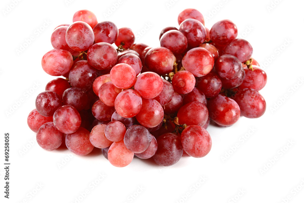 Sweet red grapes isolated on white