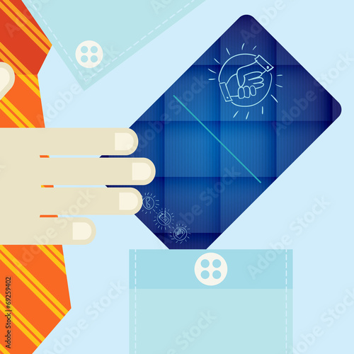 Hand Holding Business Card In Flat Design Style