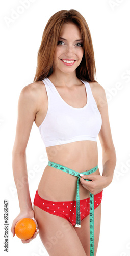 Young woman with orange and...