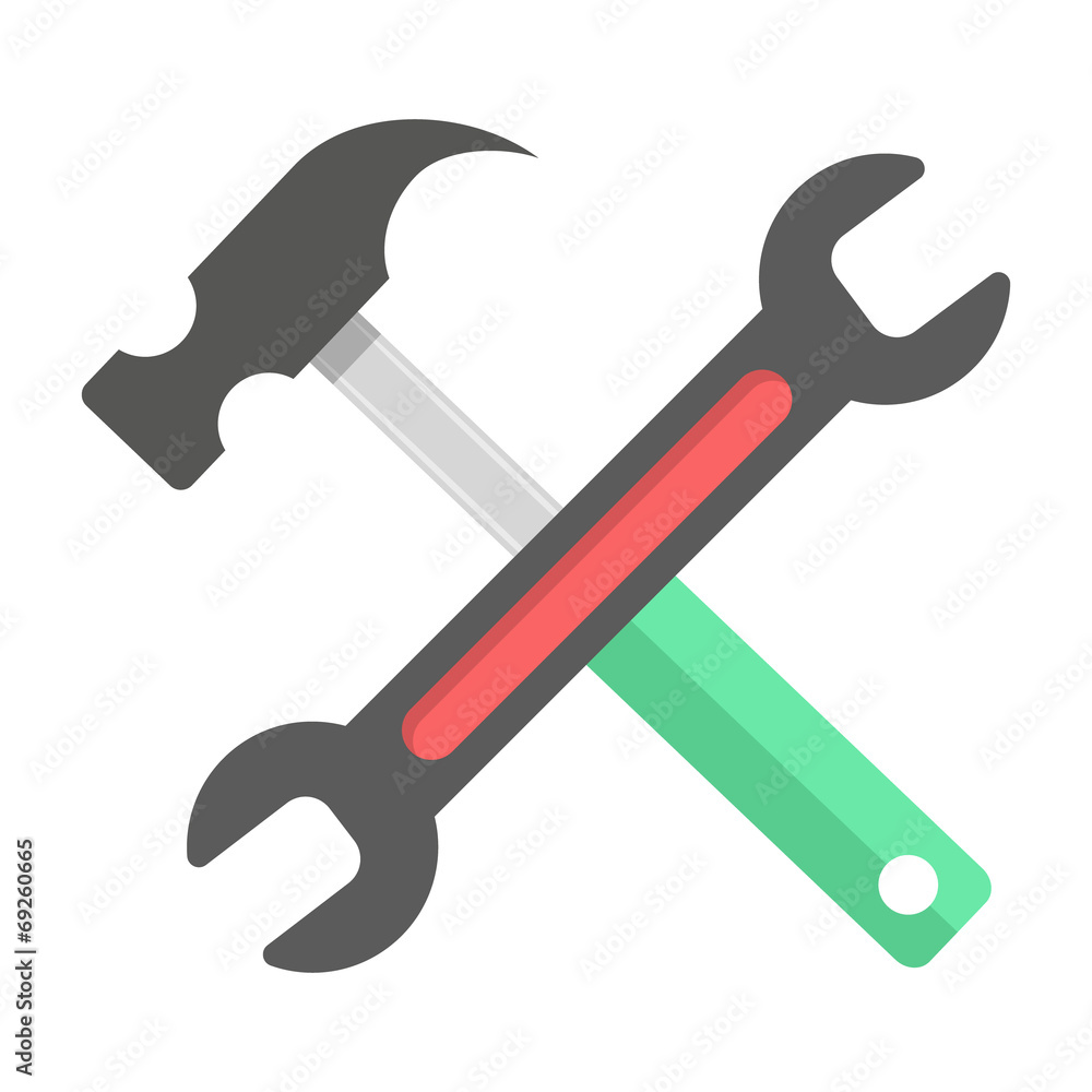 wrench and hammer on white background wrench and hammer on white background
