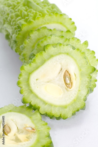Bitter cucumber or bitter melon on a white background