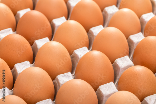 Cardboard tray filled with brown eggs