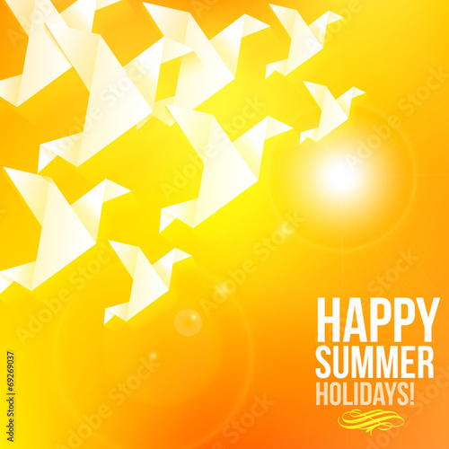 Happy Summer Holidays Ansichtskarte Origami Tauben Orange