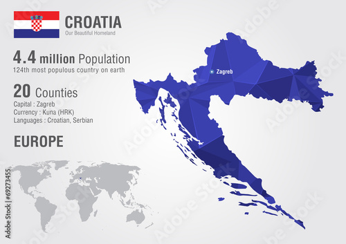 Foto Croatia world map with a pixel diamond texture.