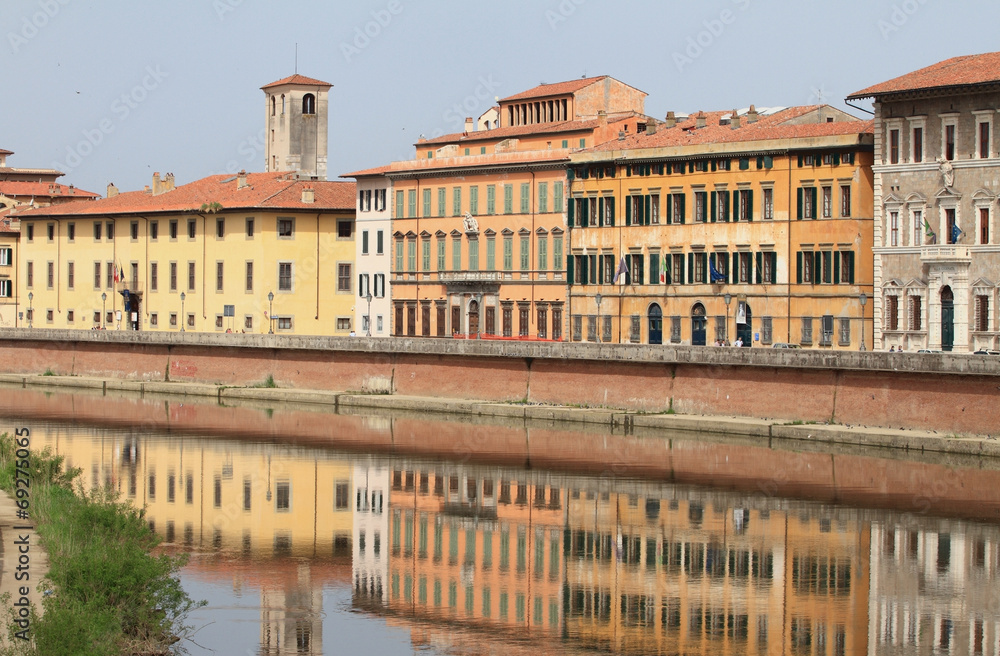 River Arno and city embankment. Pisa, Italy