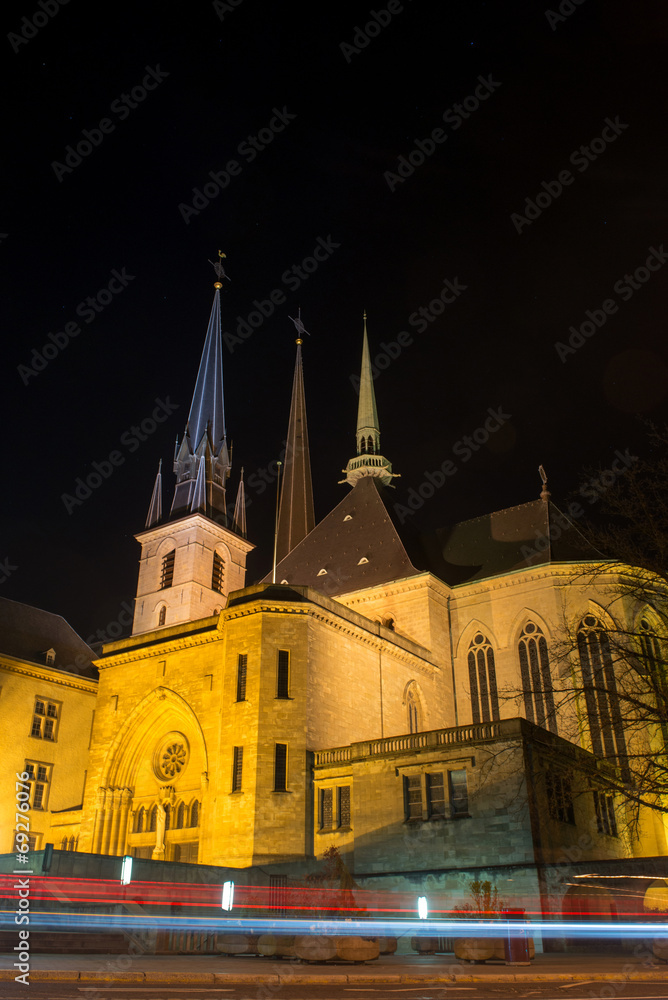 Notre-Dame Cathedral in Luxembourg at night Notre-Dame Cathedral in Luxembourg at night