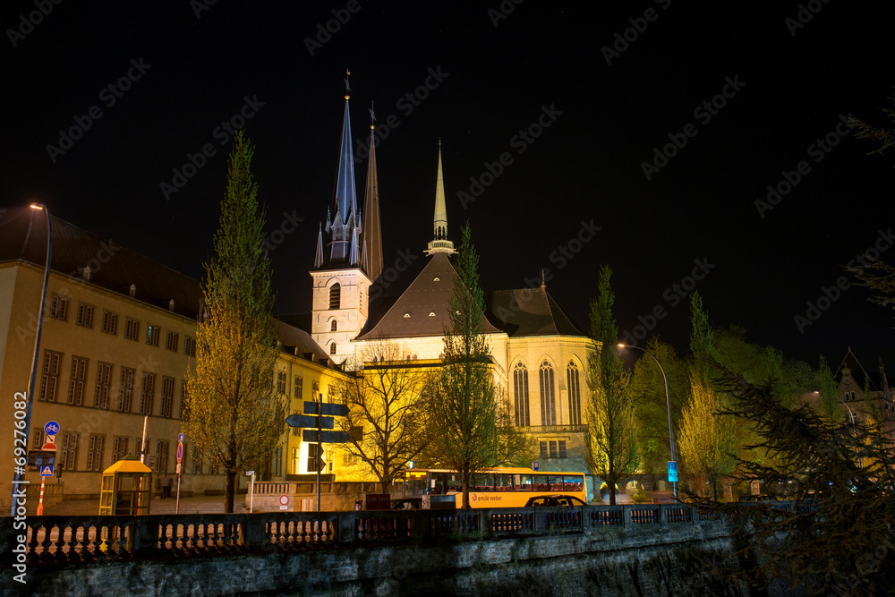 Notre-Dame Cathedral in Luxembourg at night