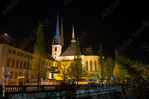 Notre-Dame Cathedral in Luxembourg at night