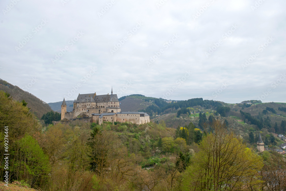 Medieval Castle Vianden in cloudy weather. Luxembourg