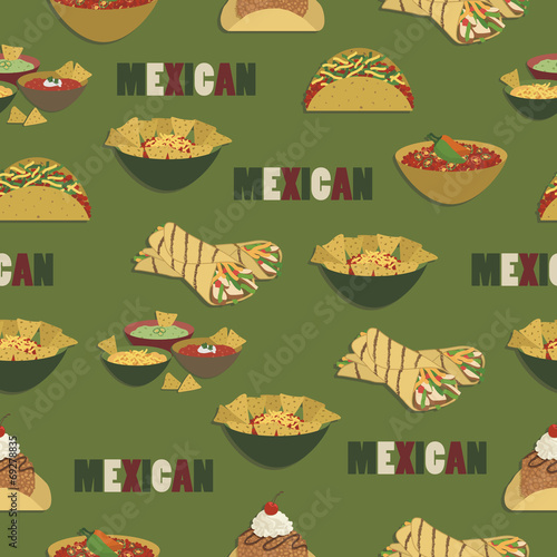 mexican food seamless pattern vector chili taco fried icecream nachos fajita clipart on green background wallpaper