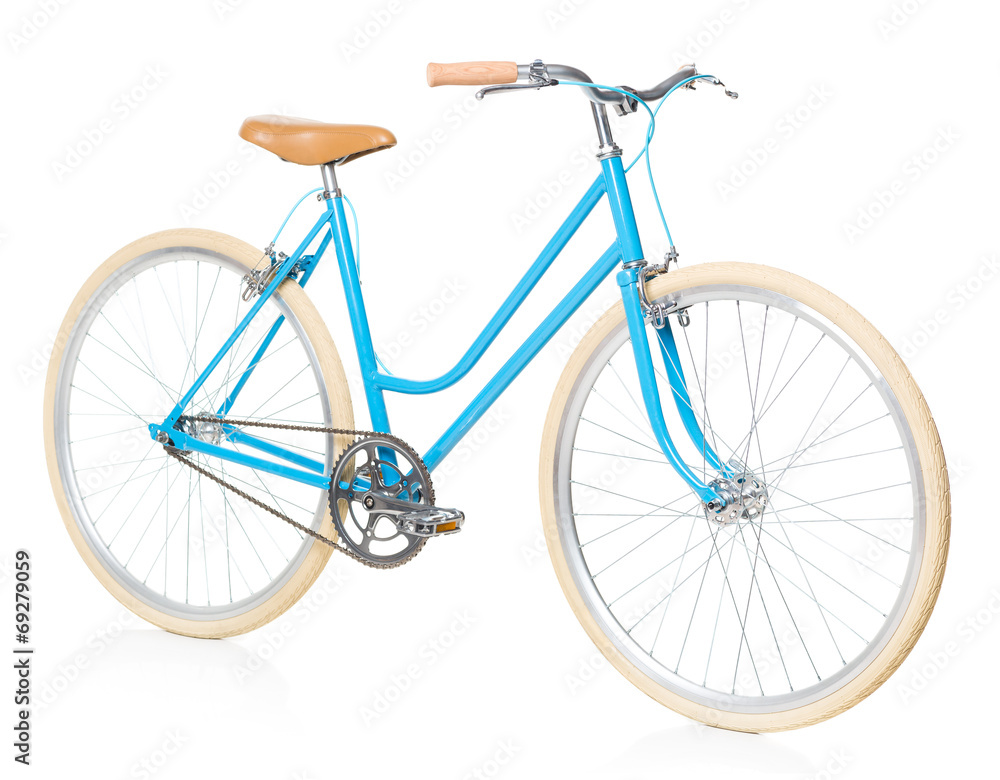 Obraz premium Stylish womens blue bicycle isolated on white