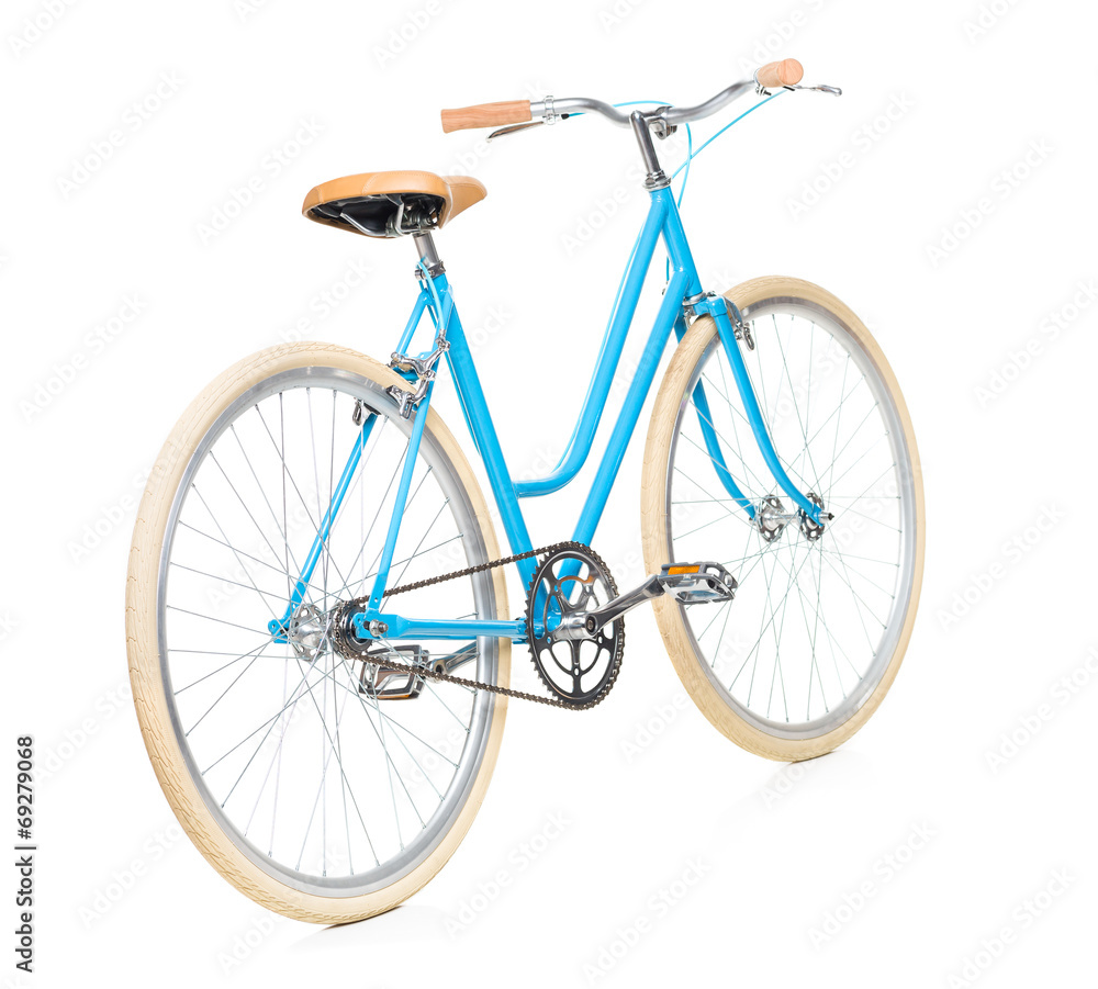 Stylish womens blue bicycle isolated on white Stylish womens blue bicycle isolated on white