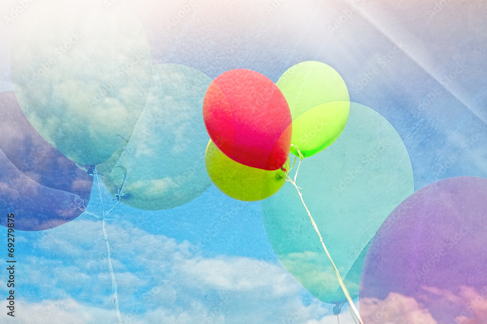 Kolorowe balony w stylu retro - obrazy, fototapety, plakaty 