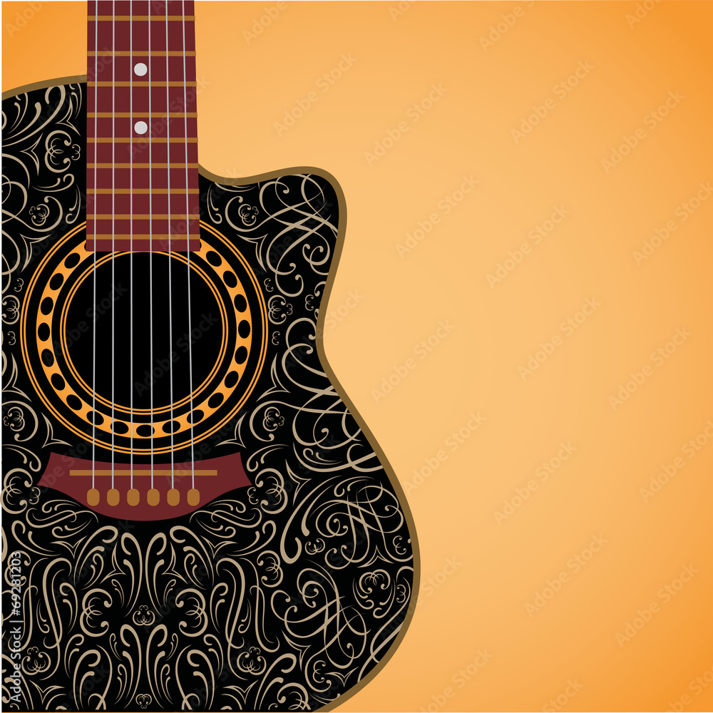 Fototapeta premium background with clipped guitar and stylish ornament