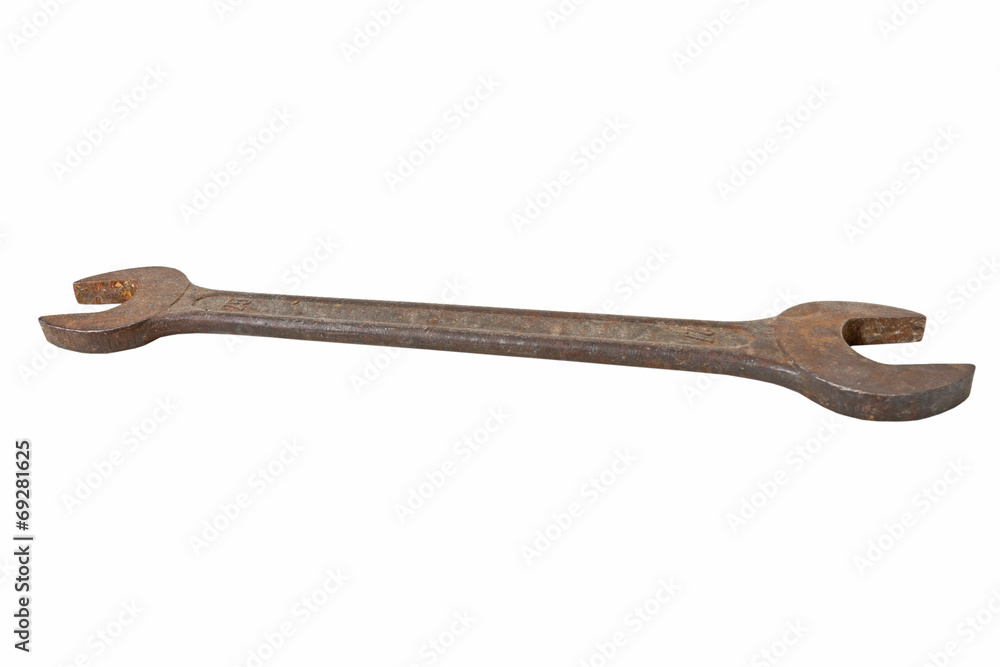 brown old wrench on a white background brown old wrench on a white background