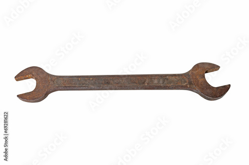 brown old wrench on a white background