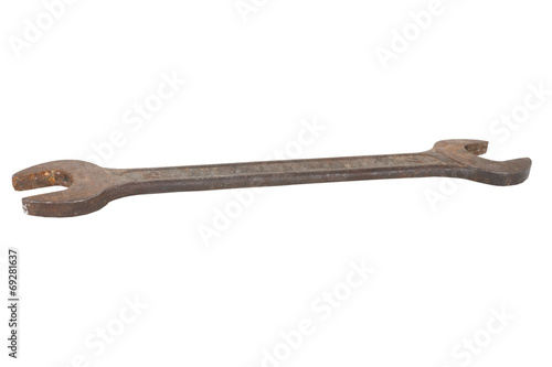 brown old wrench on a white background