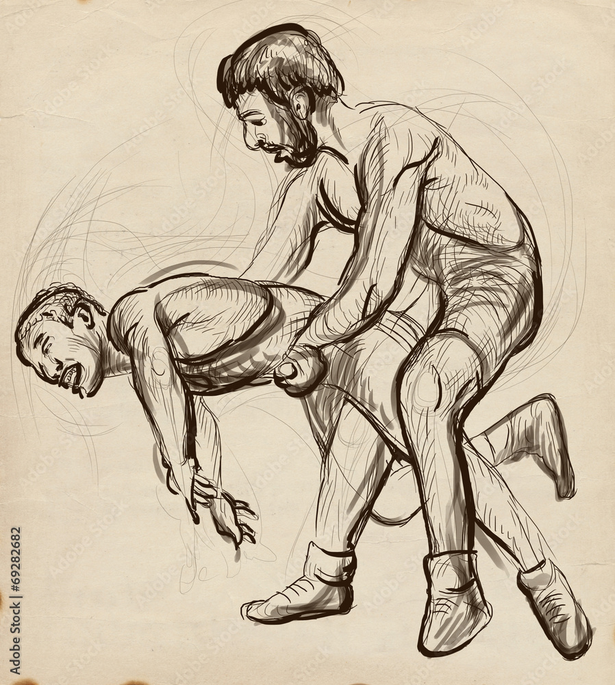 Fototapeta premium Greco-Roman Wrestling. An full sized hand drawn illustration