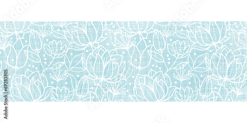 Blue lace flowers textile horizontal border seamless pattern