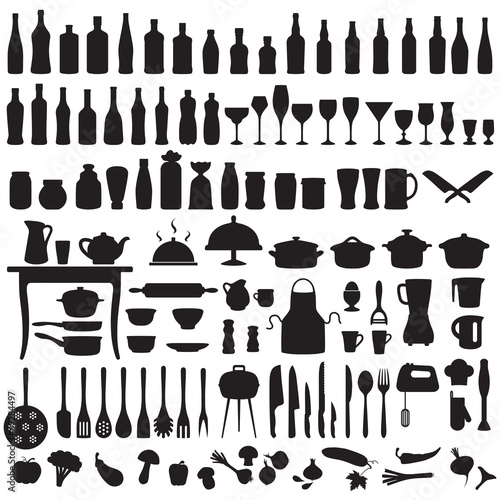 vector set silhouettes of kitchen tools  cooking icons