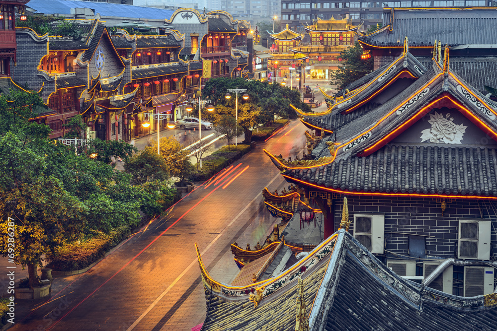 Chengdu, China at Qintai Street - obrazy, fototapety, plakaty 
