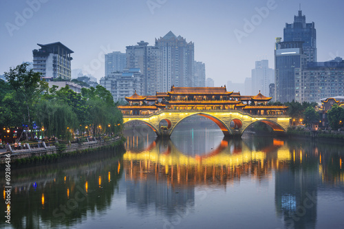 Chengdu, China On the Jin River and Anshun Bridge
