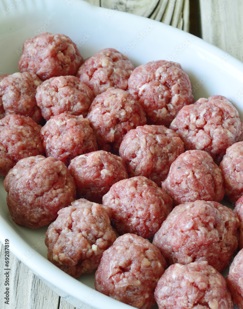 Raw meatballs . Raw meatballs .