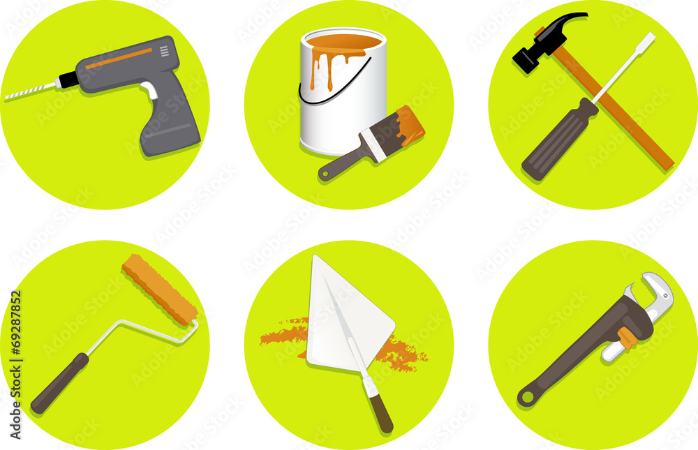 Construction tools, set of flat icons Construction tools, set of flat icons