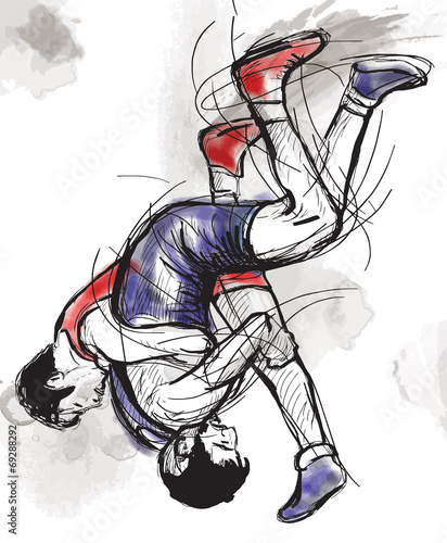Greco-Roman Wrestling. An hand drawn vector illustration.