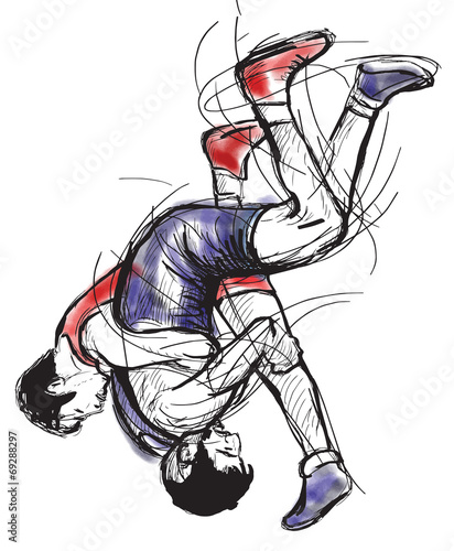 Greco-Roman Wrestling. An hand drawn vector illustration.