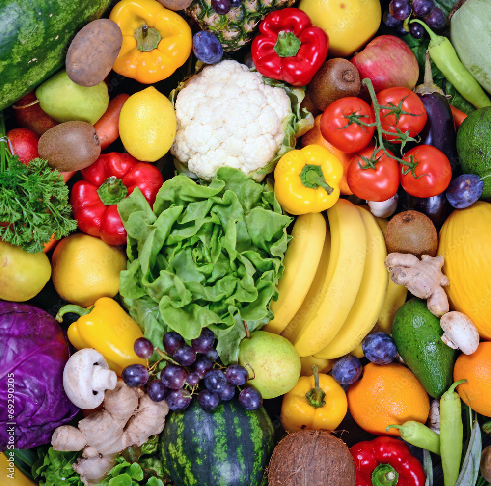 Huge group of fresh vegetables and fruit - High quality studio s Huge group of fresh vegetables and fruit - High quality studio s