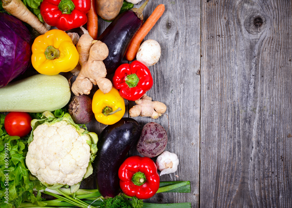 Huge group of fresh vegetables on wooden table - High quality s Huge group of fresh vegetables on wooden table - High quality s