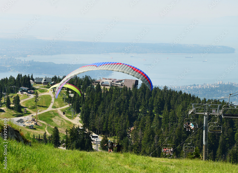 Paragliders Take off from Grouse Mountain Vancouver Paragliders Take off from Grouse Mountain Vancouver