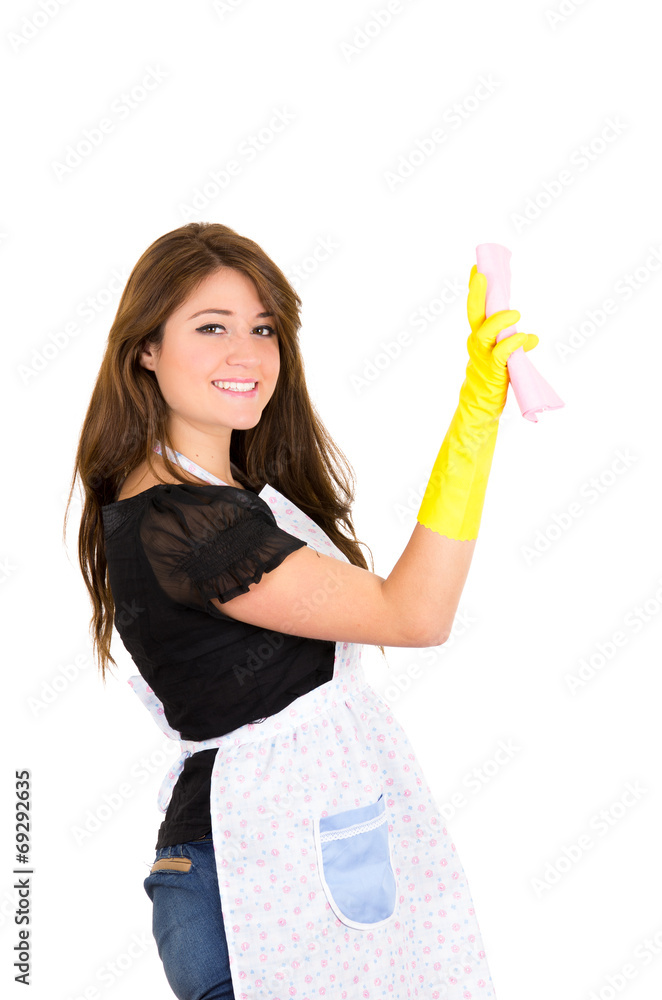 Pretty young brunette girl cleaning Pretty young brunette girl cleaning