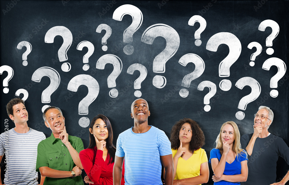 Question Thinknig Diverse People Thinking and Question Marks Stock Photo | Adobe Stock